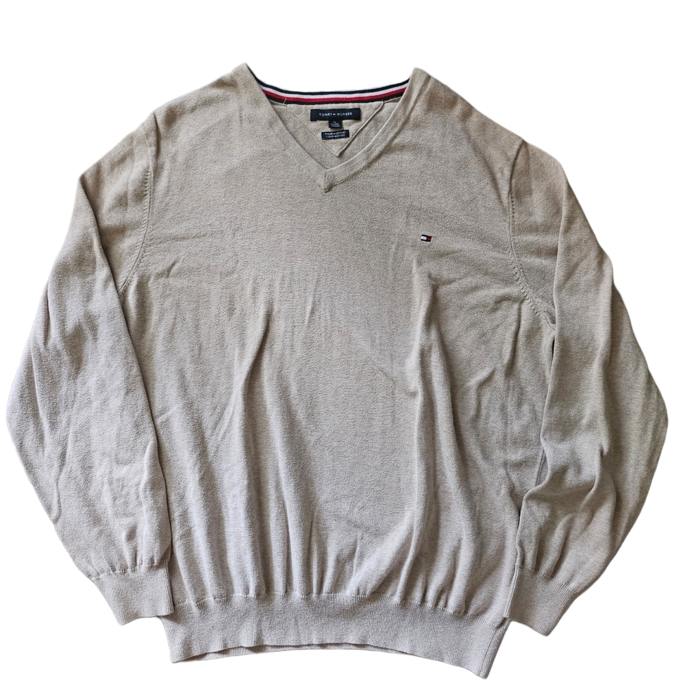Tommy Hilfiger Premium Cotton Men's XL Tan Cream Pull Over Crew Neck Sweater